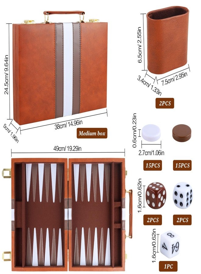 RERIVER Backgammon Set 2 Players Classic Backgammon Sets for Adults Board Game with PU Leather Case Portable and Travel Backgammon Set (Brown, 15inch) - Image 3
